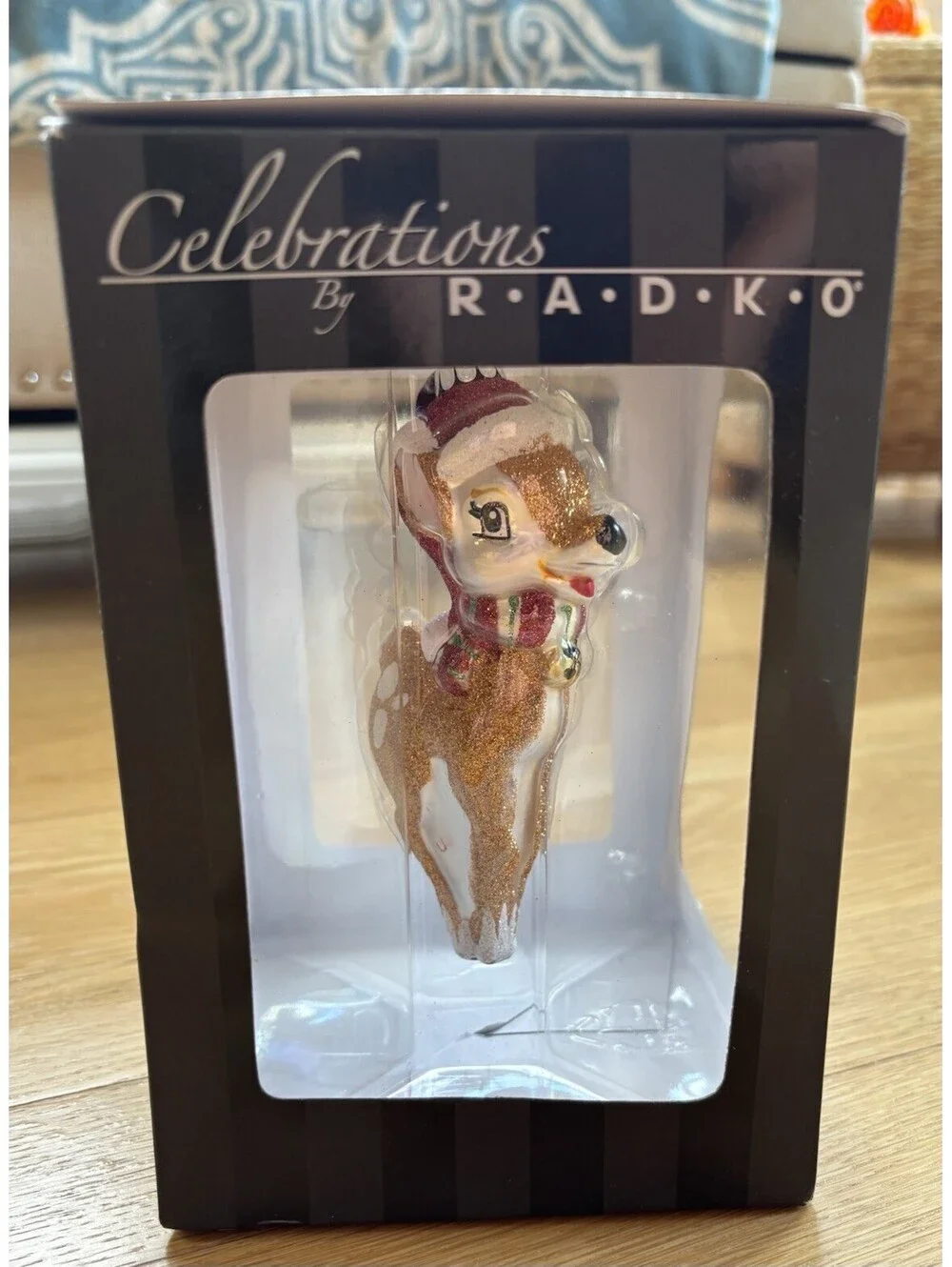 Celebrations by Radko Deer Santa Hat Fawn Glass Christmas Ornament w/ Box 2011